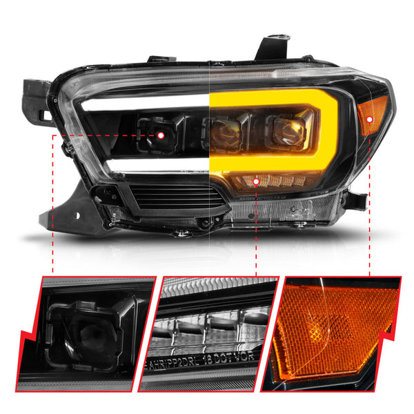ANZO 16-22 Toyota Tacoma LED Projector Headlights w/ Light Bar Sequential Black Housing w/Initiation