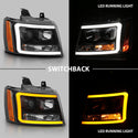 ANZO 07-14 Chevy Tahoe Projector Headlights w/ Plank Style Design Black w/ Amber